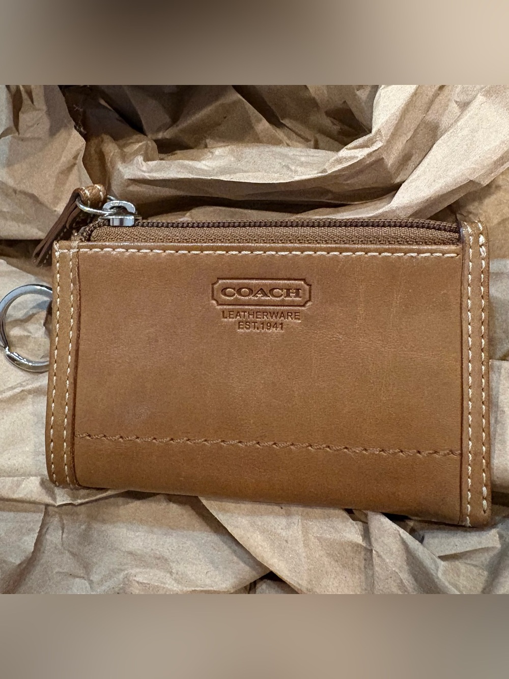 Coach Leather Zip Card Case Key Wallet